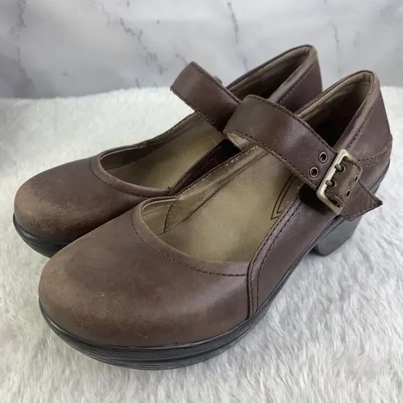Sanita Womens Nyla Brown Leather Round Toe Wedge Heel Buckle Mary Jane Shoes 38 - Picture 14 of 16